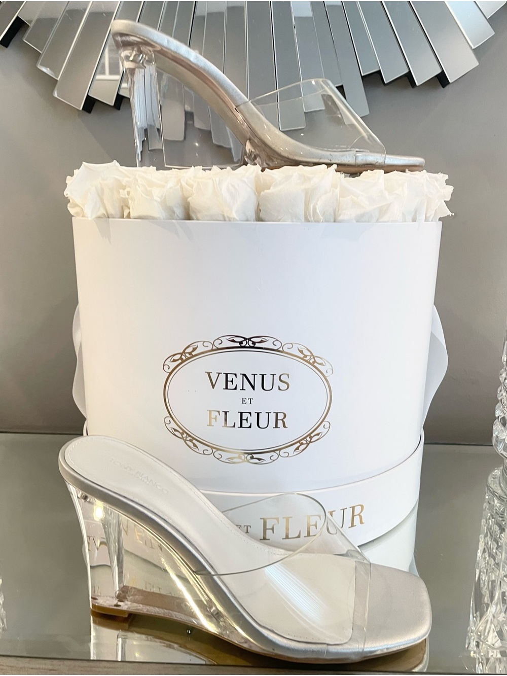 Tony Bianco Clear Silver Wedge Sandal Size 7.5